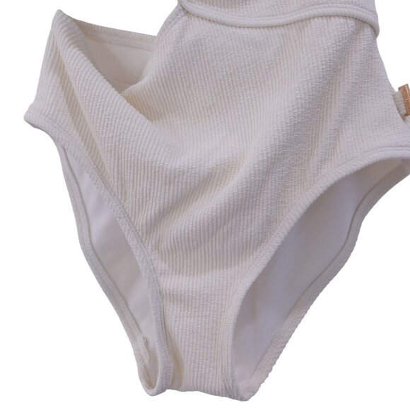 NWT MICHAEL Michael Kors One Piece Swimsuit Sz 8 Ivory One-Shoulder Side-Cutout - Picture 5 of 11